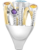 Effy Multi Gemstone Mixed Cut Bezel Crossover Statement Ring (1-7/8 ct. t.w.) in Sterling Silver & 14k Gold-Plated Sterling Silver