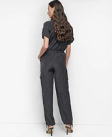 Dkny Women's Tie-Waist High-Rise Crinkle Cargo Joggers