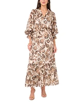 Vince Camuto Women's Printed Split-Neck Long-Sleeve Maxi Dress