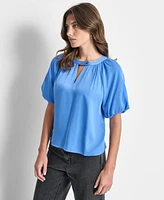 Dkny Women's Short-Bubble-Sleeve Satin Slub Blouse