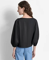 Dkny Women's Asymmetric-Neck 3/4-Puff-Sleeve Top