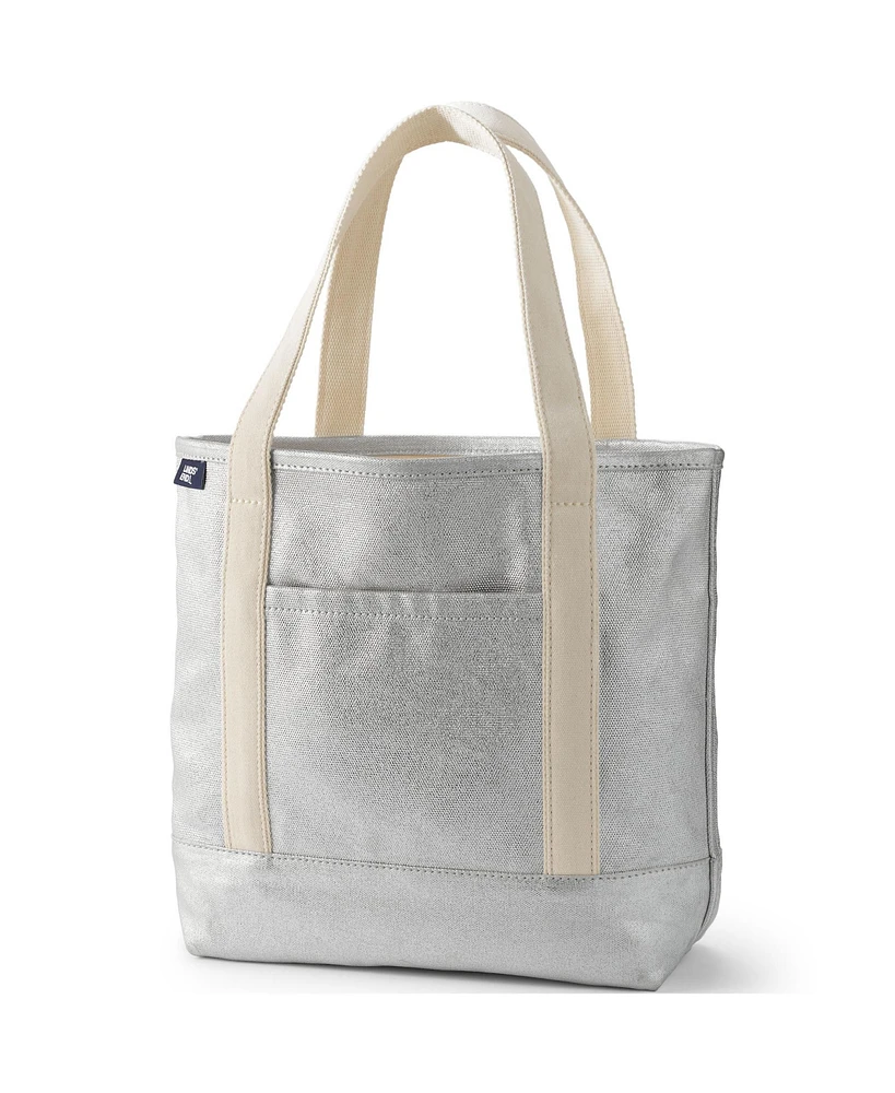 Lands' End Medium Coated Metallic 5 Pocket Open Top Canvas Tote Bag