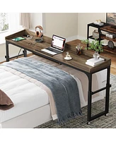 Tribesigns Height Adjustable Overbed Table with Wheels, Queen Size Mobile Over Bed Desk with Adjustable Tilt Stand, Mobile Laptop Cart Computer Desk w