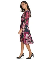 Calvin Klein Women's Printed Surplice-Neck A-Line Faux-Wrap Dress