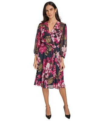 Calvin Klein Petite Floral-Print A-Line Wrap Dress