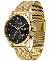 Hugo Boss Men's Skymaster Gold-Tone Stainless Steel Mesh Bracelet 44mm