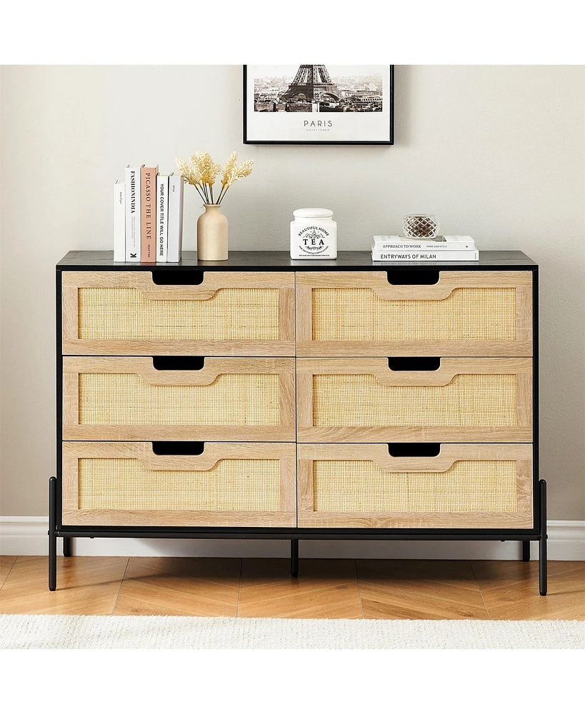 gaomon 6 Drawers Dresser for Bedroom, Spacious Storage, Wood Chest of Drawers with Metal Legs