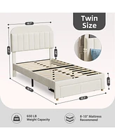 gaomon Twin Bed Frames with Storage Headboard, Velvet Upholstered Platform Frame Strong Wooden Slats