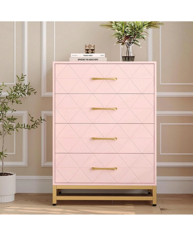 gaomon Dresser For Bedroom With 4 Drawers And Metal Handle,Chest Of Drawers, Sturdy Frame Modern Bedroom Furniture, Wood Dressers With Drawers