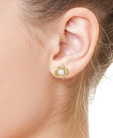 Effy Collection Cultured Freshwater Pearl (8.5MM) & Diamond Flower Earrings (1/5 ct. t.w.) in 14k Yellow Gold