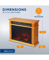 LifeSmart LifePro 1500W Portable Electric Infrared Quartz Indoor Fireplace, Oak