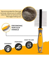 Precious Tails Dog Cat Pet Comb, Tick and Flea Comb, Detangling Pet Comb, Double Sided Pin Metal Comb for Removing Matted Fur Knots and Tangles