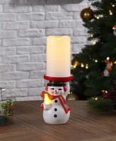 Mr. Christmas 6" Ceramic Lit Snowman Candle Holder and Flameless Candle