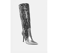 London Rag Sitarah Sequin Embellished Metallic Long Boots