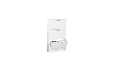 Slickblue White Narrow Shoe Cabinet for Entryway - 3-Tier Flip-Down Shoe Rack and Wood Organizer for Home & Apartment