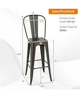 Sugift 30 Inch Height Set of 4 High Back Metal Industrial Bar Stools