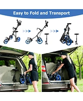 Hongge Foldable 3 Wheels Push Pull Golf Trolley with Scoreboard Bag-Navy