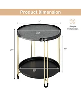 Gymax 2PCS 2-Tier Side End Table Round Nightstand Gold Frame for Living Room