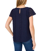 CeCe Women's Crewneck Flutter Sleeve Lace Top