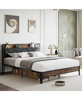 gaomon Queen Bed Frame, Storage Headboard with Charging Station, Solid Metal Frame, Noise Free