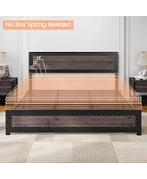 gaomon Full Bed Frame with Headboard, Industrial Platform Charging Station