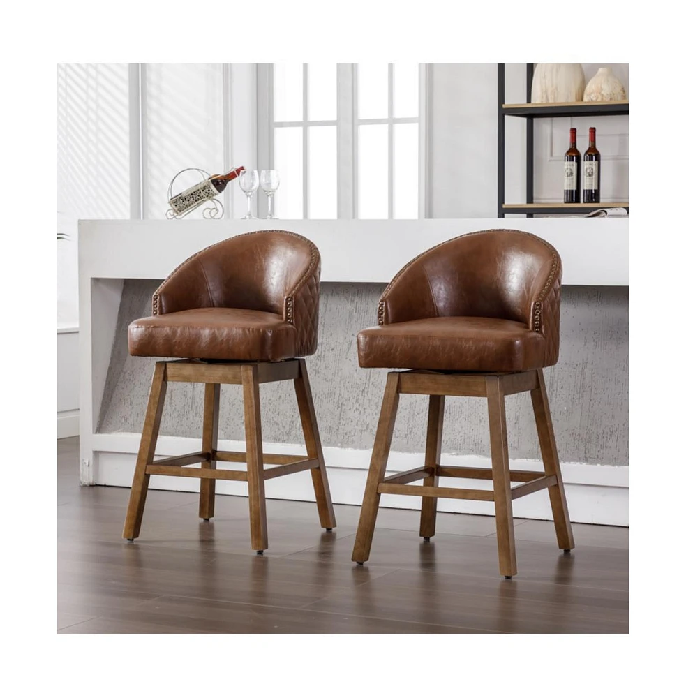 360 Degree Swivel Bar Chairs Set of 2,Counter Height Bar Stools with Footrest-The Pop Home