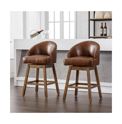 360 Degree Swivel Bar Chairs Set of 2,Counter Height Bar Stools with Footrest-The Pop Home