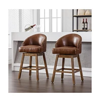 360 Degree Swivel Bar Chairs Set of 2,Counter Height Bar Stools with Footrest-The Pop Home