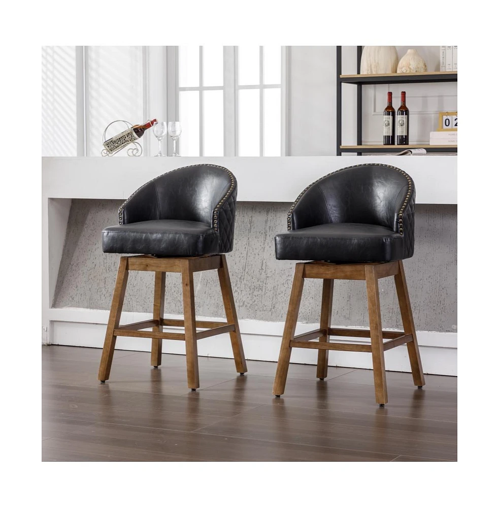 The Pop Home 360 Degree Swivel Bar Chairs Set of 2,Counter Height Stools with Footrest-The