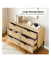 gaomon 6 Drawers Dresser For Bedroom, Natural Rattan Drawer With Spacious Storage, Wood Chest Of Drawers With Metal Legs For Bedroom, Living Room, Hal