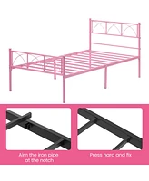 gaomon Metal Bed Frame Twin Pink, Sturdy Modern Stylish Iron with Headboard and Footboard