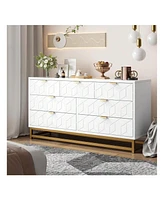 gaomon Dresser For Bedroom, Large 7 Drawer Dresser Organizer With Golden Metal Handle And Legs, Modern Chest Of Drawers, Large Dresser For Closet, Hal
