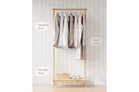 gaomon Bamboo Freestanding Clothes Rack with Storage Shelf and Hanging Rod, Portable and Space