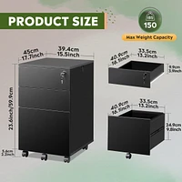 Galaxhero 3-Drawer Rolling File Cabinet with Lock, Small Wood Office Filing Cabinet for Home Office, Fits Letter/Legal/A4 Size Folders, Under Desk, Bl