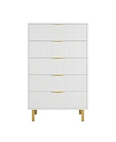 gaomon Modern 5 Drawer Dresser With Gold Handle And Large Drawer, Wood Double Chest Of Drawers And Storage Organizer For Living Room, Hallway