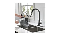 Slickblue Single Handle High Arc Pull-Out Kitchen Faucet Stainless Steel Kitchen Sink Faucet with Pull-Down Sprayer