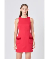 endless rose Women's Velvet Bow Mini Dress