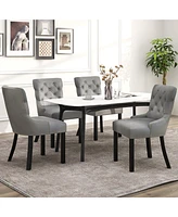 Gymax Upholstered Dining Chairs Set of 4 w/ Rubber Wood Legs Padded Seat Nailhead Trim