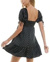 Crystal Doll Juniors' Dot Print Puff-Sleeve A-Line Dress