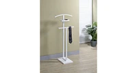 Kings Brand Furniture Metal Suit Valet Stand, Clothes Rack, Clothing Organizer, Jacket Hanger, and Shelf (White