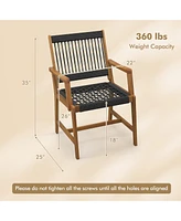 Gymax Patio 4PCS Acacia Wood Dining Chairs All-Weather Rope Woven Armchairs Outdoor