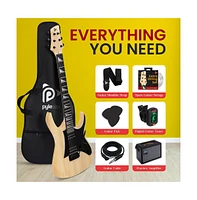 Pyle 38.7" Full Size Electric Guitar Kit - Includes Amplifier, Travel Bag, and Accessories, Natural Finish (PEGKT781N)