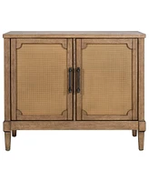 Martha Stewart Collection 36.5" Wood Salina Wide Woven Cane Accent Cabinet