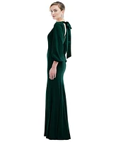 Womens Bishop Sleeve Open-Back Trumpet Gown with Scarf Tie