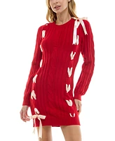 Crystal Doll Juniors' Ribbon Cable Knit Long-Sleeve Sweater Dress