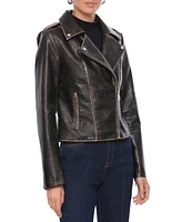 Bagatelle Collection Women's Metallic Contrast Faux Leather Biker Jacket - Black