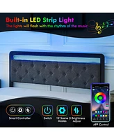 gaomon Queen Size Bed Frame with Led Lights Headboard, Upholstered Bed with Headboard and 2 Storage Drawers