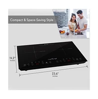 NutriChef Digital Dual Induction Cooktop with Adjustable Temperature Control and Ceramic Glass Top - PKSTIND48