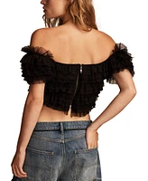 Lucky Brand Women's Layered Off-The-Shoulder Mesh Party Top