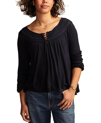 Lucky Brand Women's Smocked Lace-Yoke Top